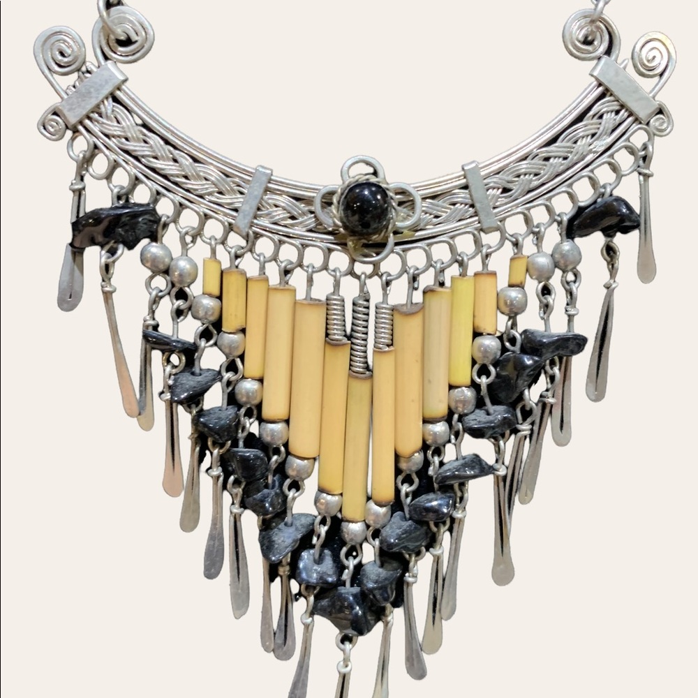 Handcrafted South American wood and metal necklace and earring set GORGEOUS! - Picture 3 of 5